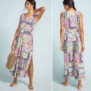Anthropologie Patchwork Jumpsuit Slit Legs Size Medium